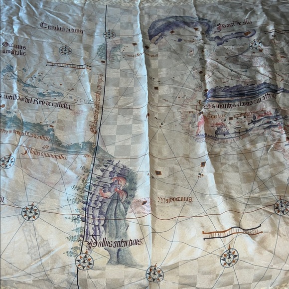 Vintage Nautical Map Silk Scarf Elaine Gold 30x30 - Picture 1 of 3
